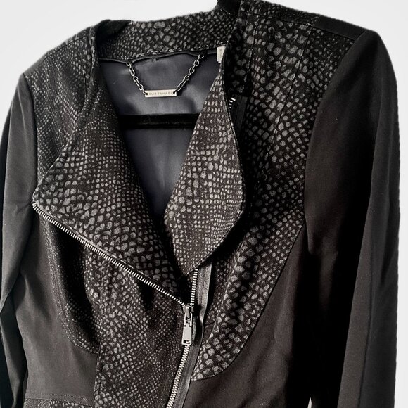 Elie Tahari Python Pattern Vegan Suede Cropped Moto Jacket Women Sz M EUC - Picture 5 of 12